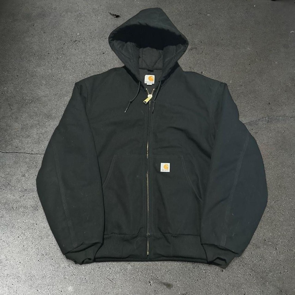 Men's Carhartt J140 black hooded workwear jacket PRISTINE Size L